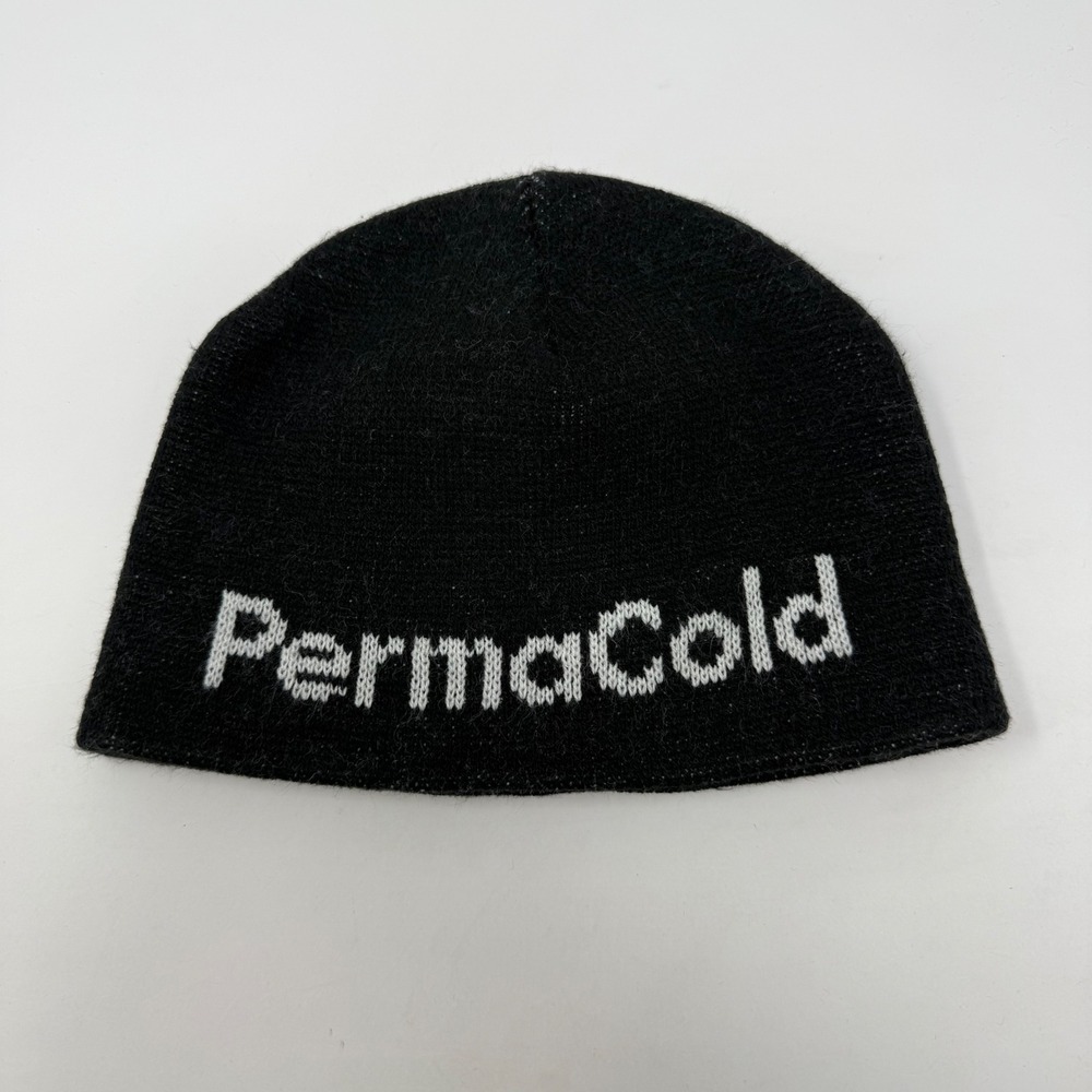 Vintage PermaCold Beanie Black White Knit Skull Cap Made in USA RN 61541 - Picture 1 of 6